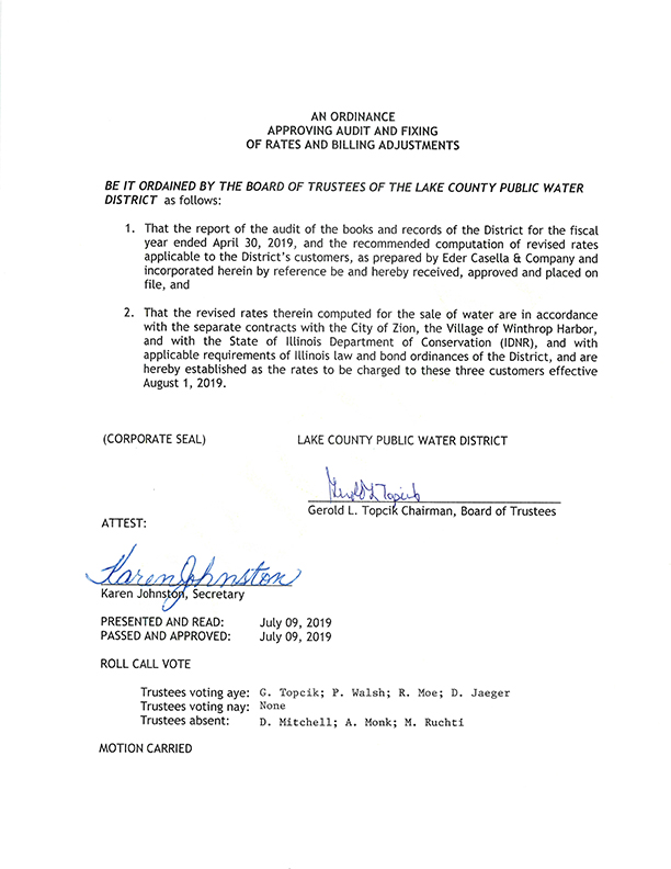 Lake County Public Water District: Audit Ordinance